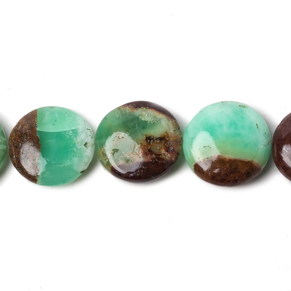 15x5mm Chrysoprase & Matrix plain coin beads 8 inch 13 pieces
