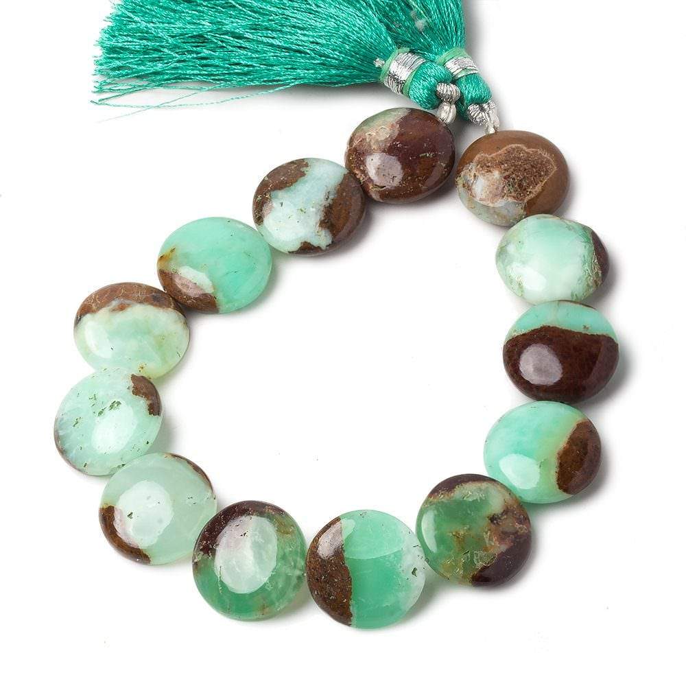 15x5mm Chrysoprase & Matrix plain coin beads 8 inch 13 pieces