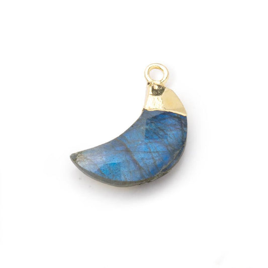 15x5mm Gold Leafed Labradorite Faceted Crescent Moon Focal Pendant 1 piece