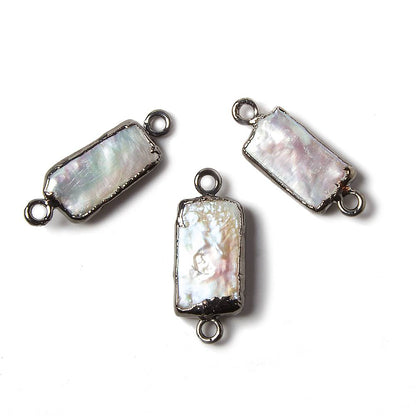 15x9mm Black Gold Leafed White Rectangle Freshwater Pearl Connector 1 piece