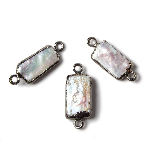 15x9mm Black Gold Leafed White Rectangle Freshwater Pearl Connector 1 piece