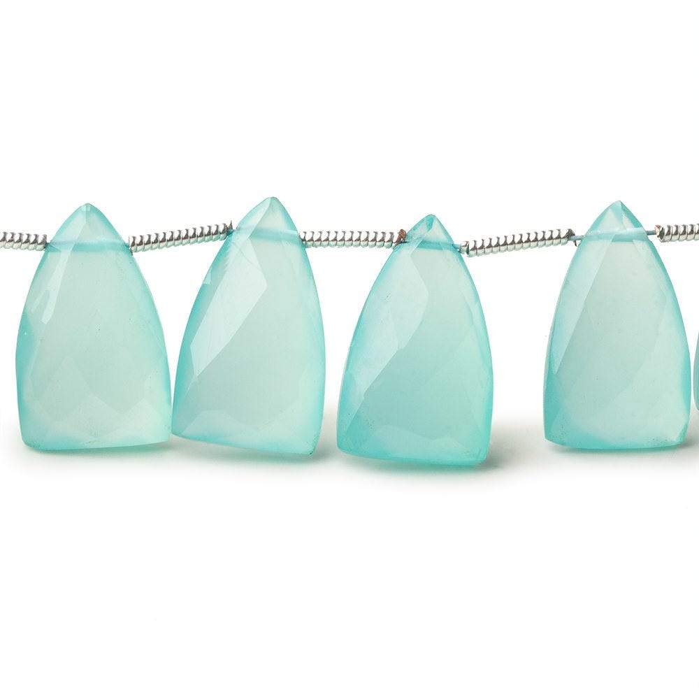 15x9mm Seafoam Blue Chalcedony top drilled faceted points 8 inch 22 beads