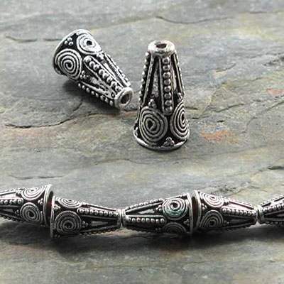 15x9mm Sterling Silver Plated Copper Cone Geometric Pattern *DISCONTINUED*