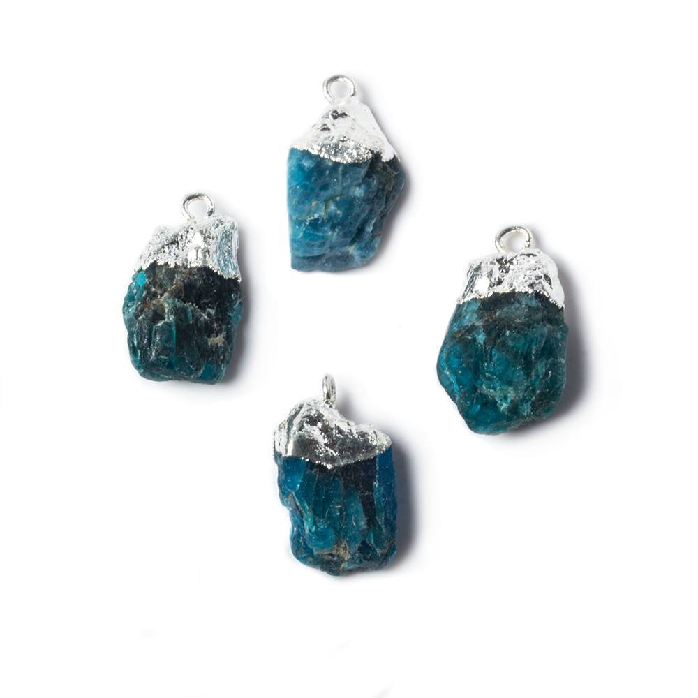 15x9mm to 17x10mm Silver Leafed Neon Blue Apatite Natural Crystal Pendant Set of 4