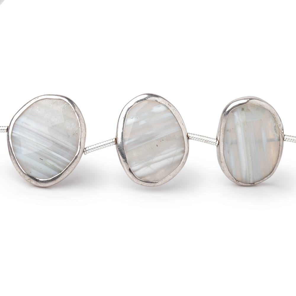 16-17mm Sterling Silver Bezel Banded Agate Faceted Nuggets 7 inch 10 Beads