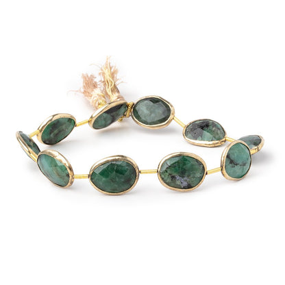 16-17mm Vermeil Bezel Emerald Faceted Nugget Beads 7.5 inch 9 pieces