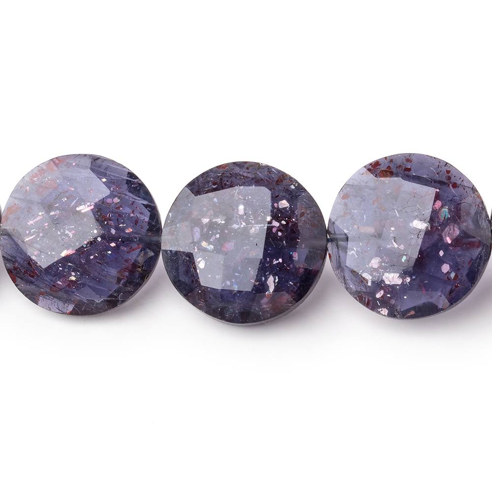 16-18mm Bloodshot Iolite-Sunstone Faceted Coin Beads 8.5 inch 12 pieces