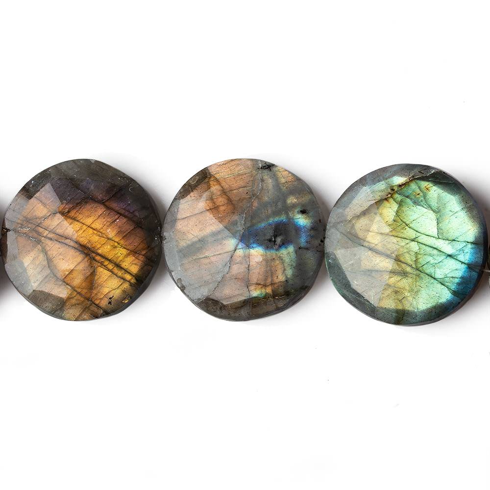 22mm Labradorite faceted coin beads 8 inch 9 pieces