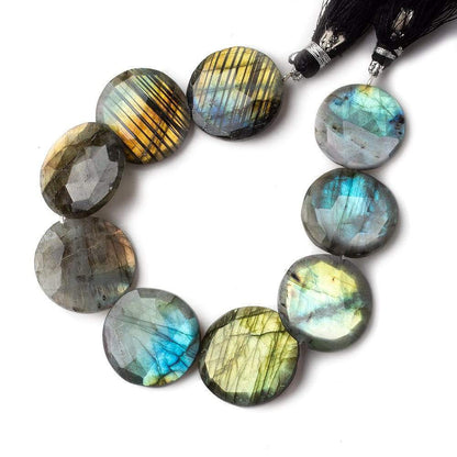22mm Labradorite faceted coin beads 8 inch 9 pieces