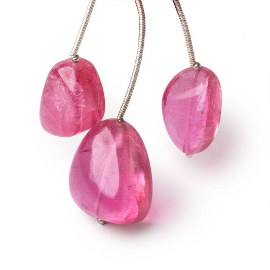 16-19mm Rubellite Tourmaline Plain Nugget Focal Beads Set of 3 AA