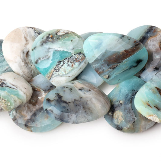 16-29mm Blue Peruvian Opal Faceted Heart Beads 7.5 inch 27 pieces AA