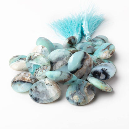 16-29mm Blue Peruvian Opal Faceted Heart Beads 7.5 inch 27 pieces AA