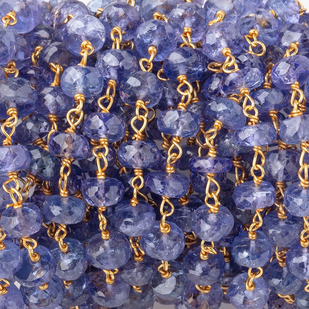 6mm Tanzanite Faceted Rondelles on Vermeil Hand Wrapped Chain AA