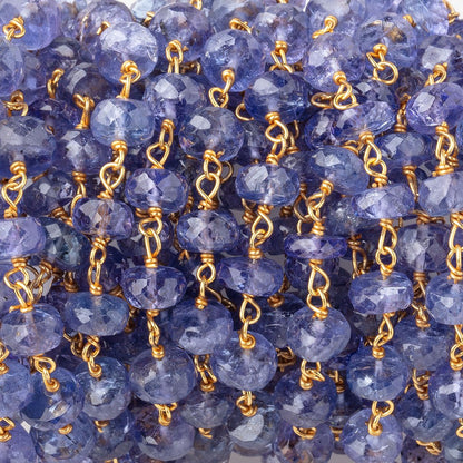 6mm Tanzanite Faceted Rondelles on Vermeil Hand Wrapped Chain AA