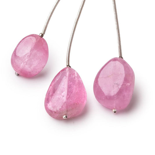 16.5-21mm Rubellite Tourmaline Plain Nugget Focal Beads Set of 3 AA