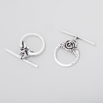 16.5mm Antiqued Sterling Silver Round Toggle Rose Design 1 piece