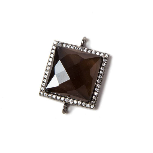 16.5mm Black Gold CZ Bezel Smoky Quartz Faceted Square Connector 1 piece