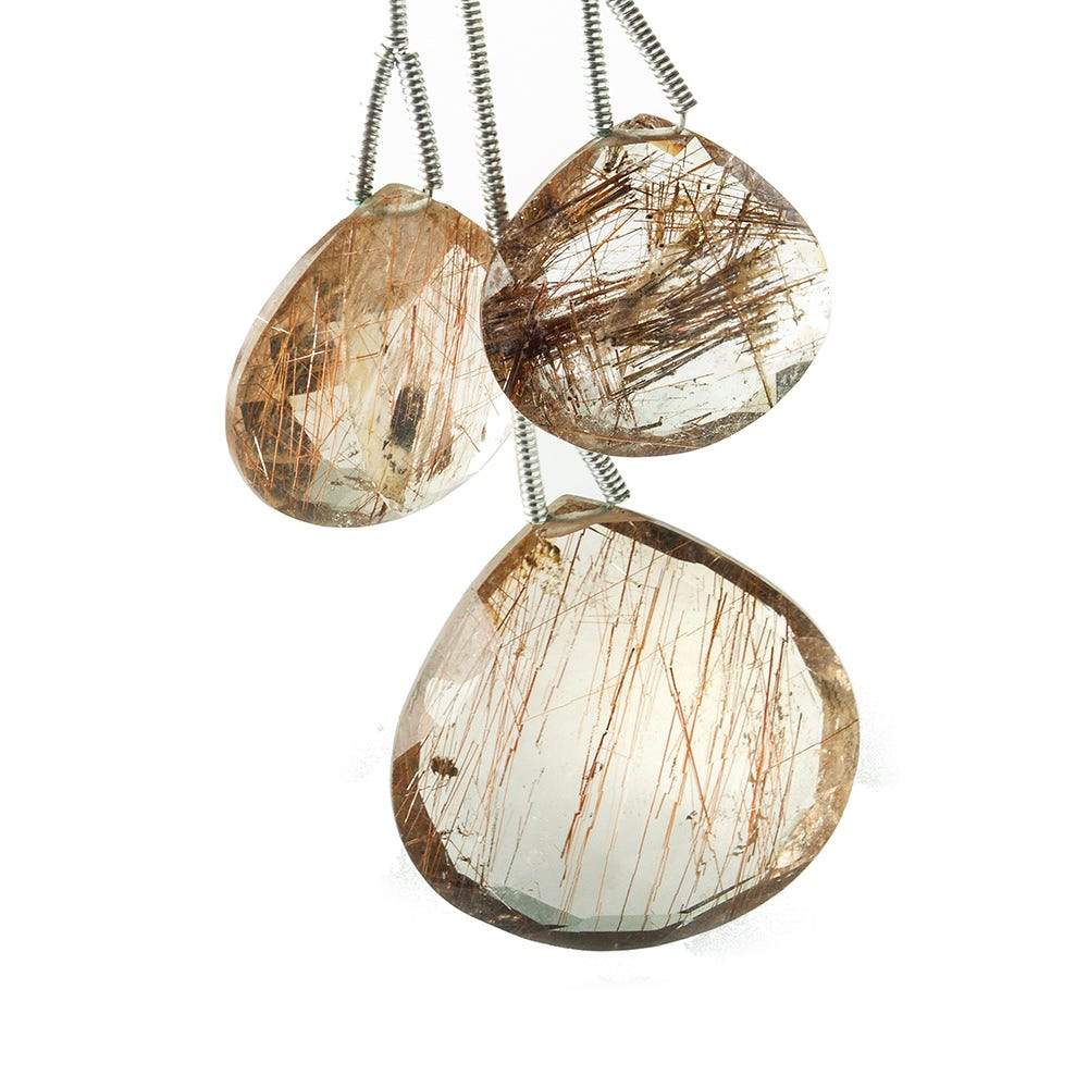 16.5x17.5-23x23.5mm Rutilated Quartz Faceted Heart Focal Bead 3 pieces