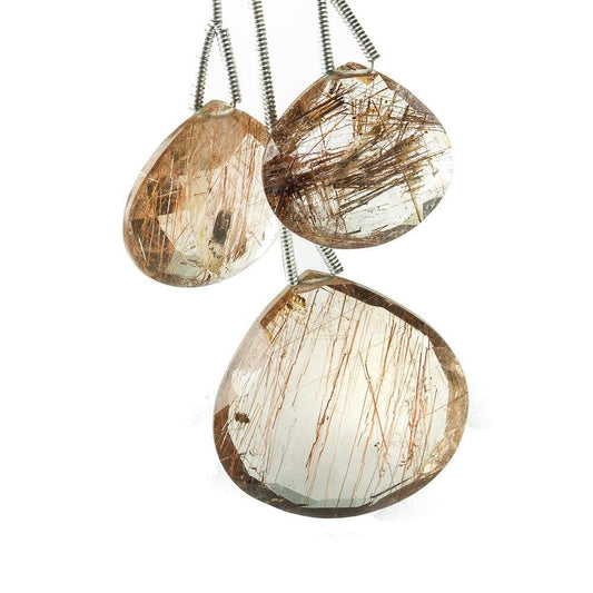 16.5x17.5-23x23.5mm Rutilated Quartz Faceted Heart Focal Bead 3 pieces