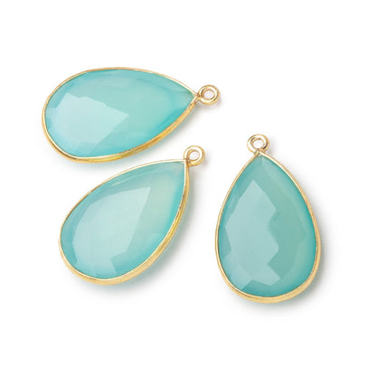 26x17mm Vermeil Bezeled Seaglass Chalcedony faceted Pear Pendant 1 piece