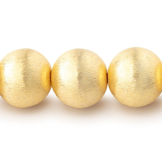 16mm 22kt Gold Plated Brushed Round Beads 8 inch 14 pieces
