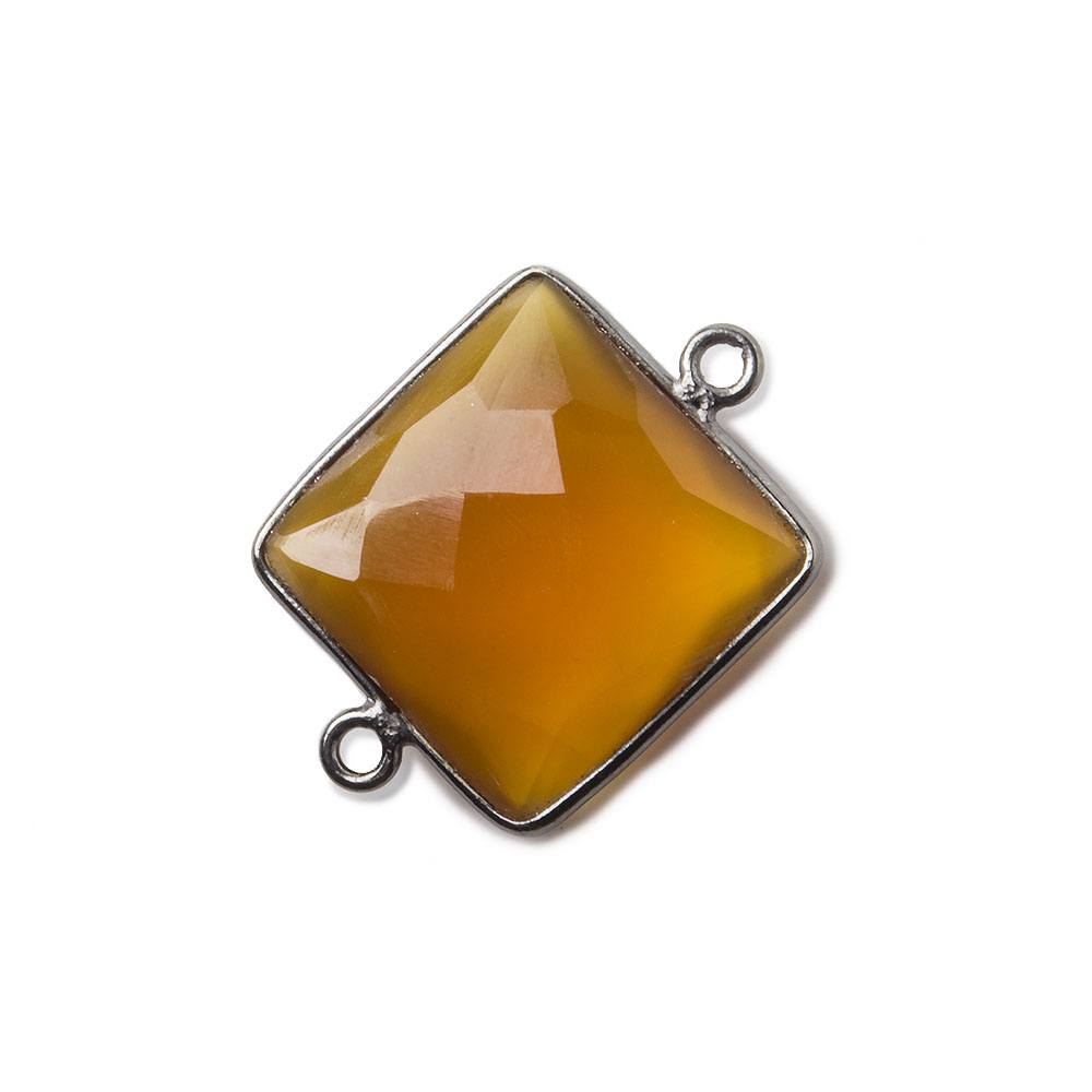 16mm Black Gold plated Silver Bezel Bezel Butterscotch Yellow Chalcedony faceted square Connector 1 piece