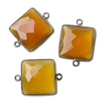 16mm Black Gold plated Silver Bezel Bezel Butterscotch Yellow Chalcedony faceted square Connector 1 piece