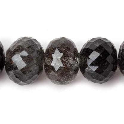 16mm Black Tourmalinated Quartz Concave Faceted Rondelles 2.5mm large hole beads 6 pieces AAA