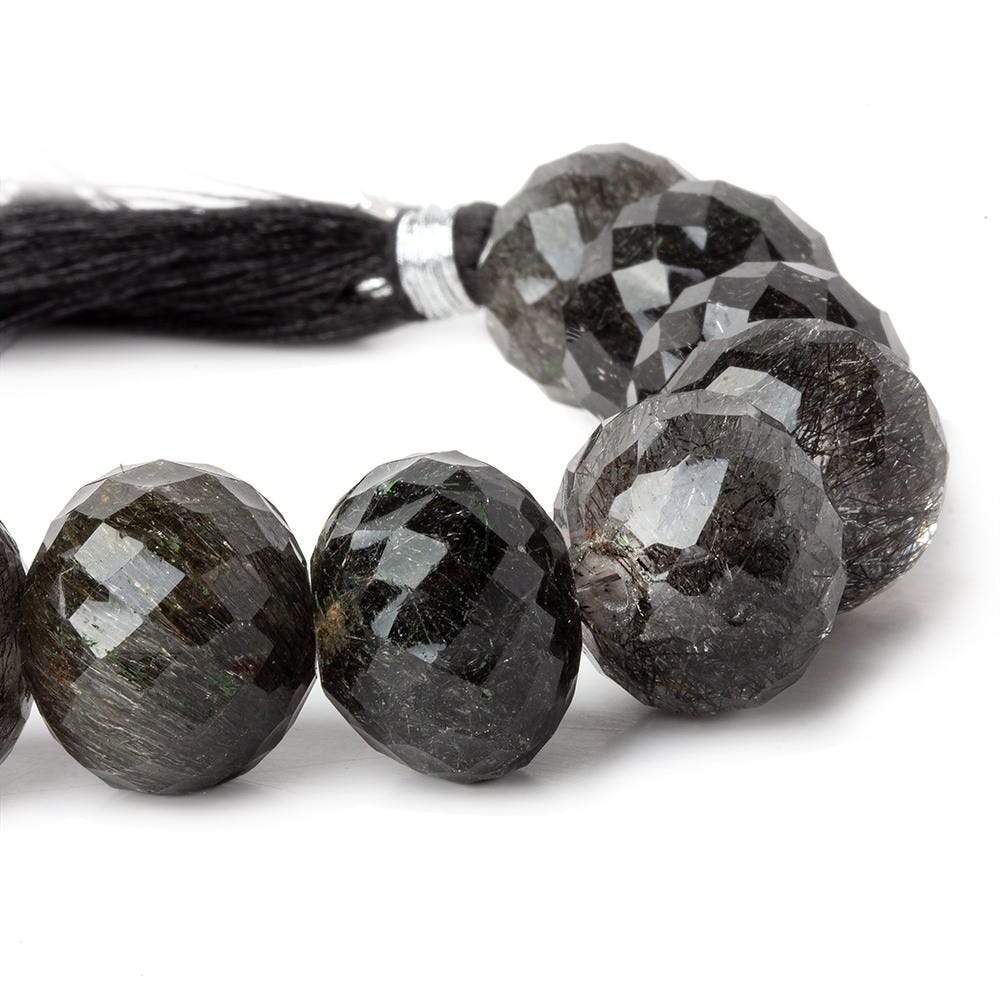 16mm Black Tourmalinated Quartz Concave Faceted Rondelles 2.5mm large hole beads 6 pieces AAA