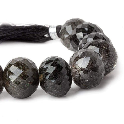 16mm Black Tourmalinated Quartz Concave Faceted Rondelles 2.5mm large hole beads 6 pieces AAA