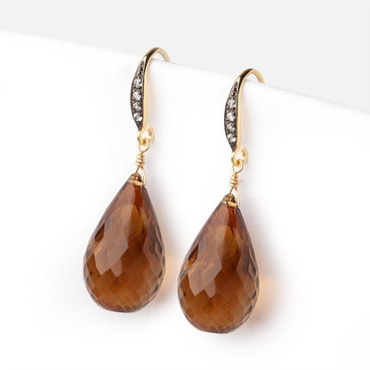 16mm CZ Two Tone Teardrop Ear Wire Set of 2 pieces