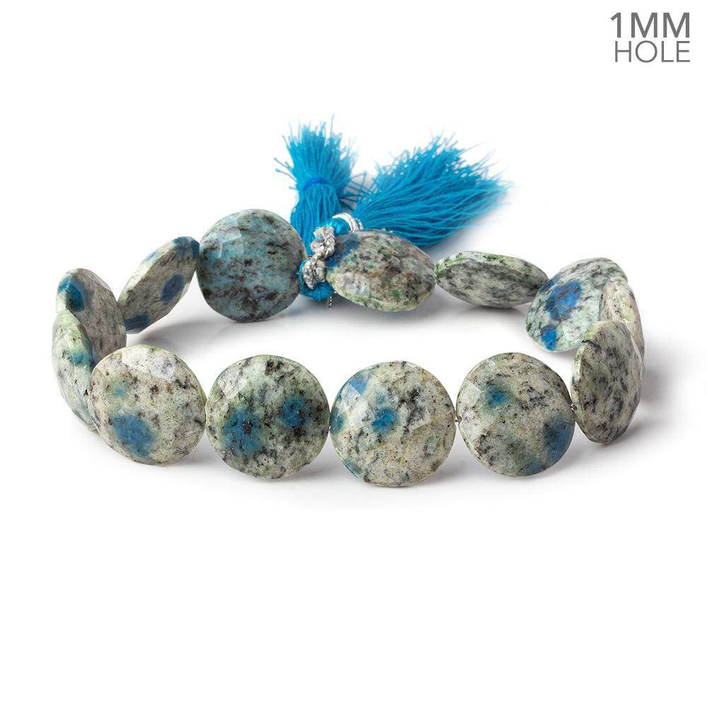 16mm K2 Azurite Granite "K2 Jasper" faceted coins 8 inches 13 pieces 1mm large hole