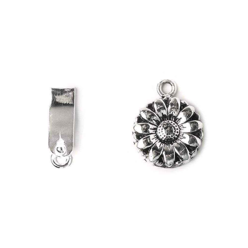 16mm Oxidized Sterling Silver Box Clasp Daisy Design 1 piece