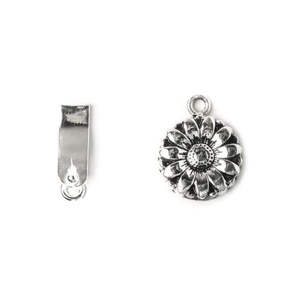 16mm Oxidized Sterling Silver Box Clasp Daisy Design 1 piece