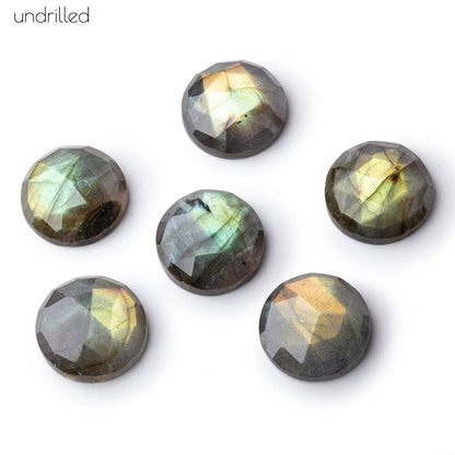 16mm Rose Cut Labradorite Faceted Cabochon Focal Beads - Undrilled with warm flash