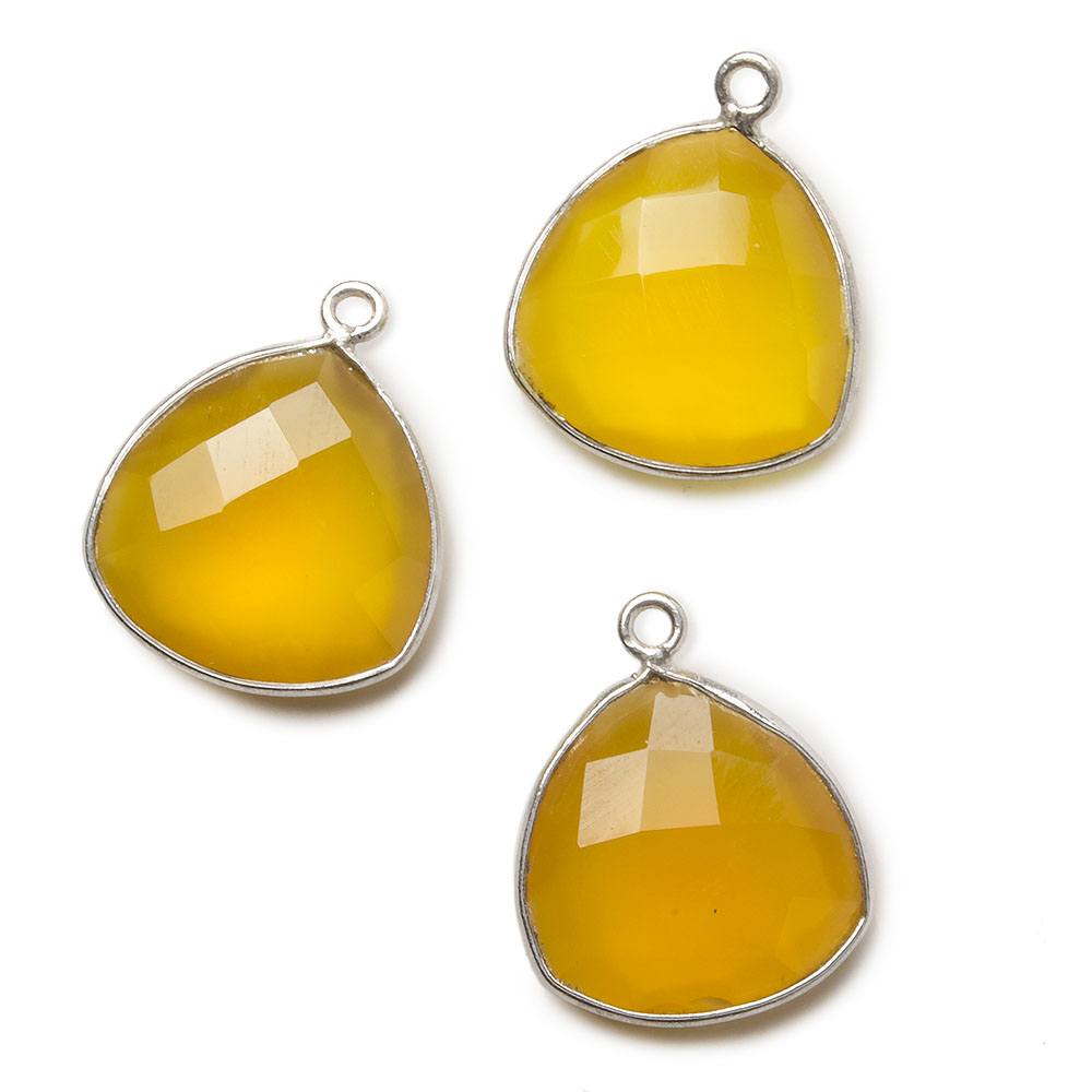 16mm Silver .925 Bezel Honey Yellow Chalcedony faceted triangle Pendant 1 piece