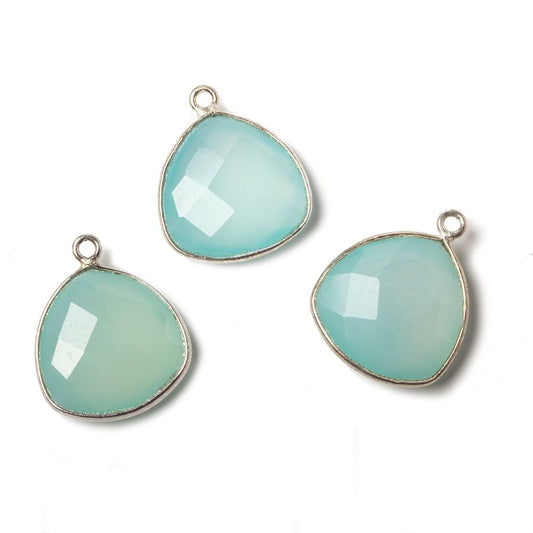 16mm Silver Bezel Aqua Chalcedony Triangle Focal Pendant 1 piece