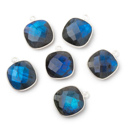 16mm Silver Bezel Labradorite Faceted Cushion with Blue Flash 1 Pendant