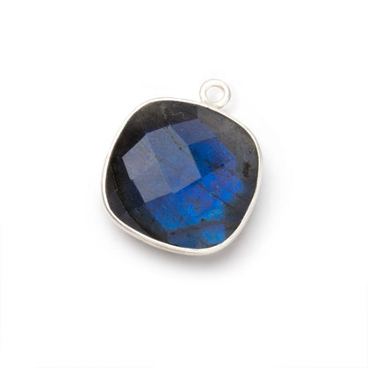 16mm Silver Bezel Labradorite Faceted Cushion with Blue Flash 1 Pendant