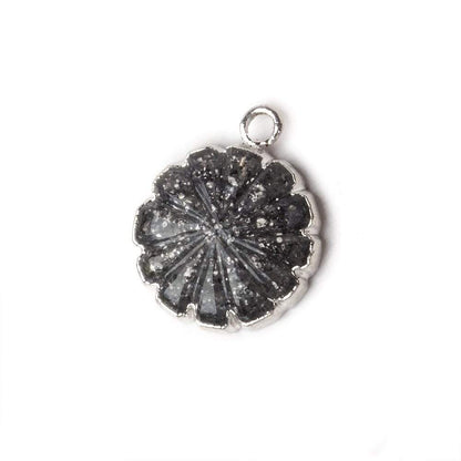 16mm Silver Leafed Celestial Quartz carved floral coin Pendant 1 focal bead