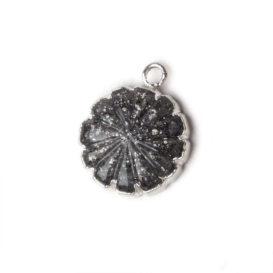 16mm Silver Leafed Celestial Quartz carved floral coin Pendant 1 focal bead