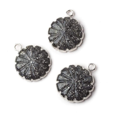 16mm Silver Leafed Celestial Quartz carved floral coin Pendant 1 focal bead