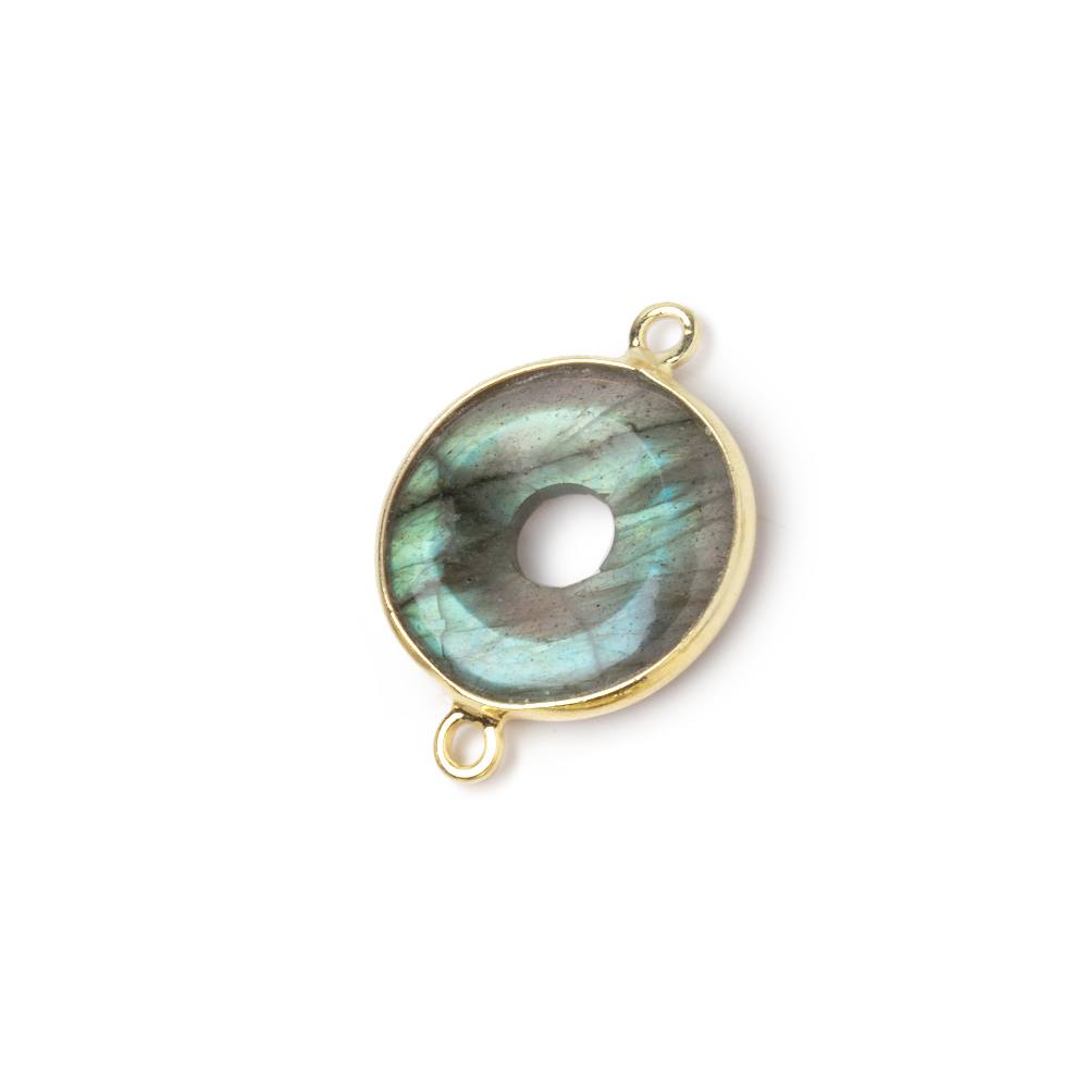 16mm Vermeil Bezel Labradorite Coin with Void Connector 1 piece