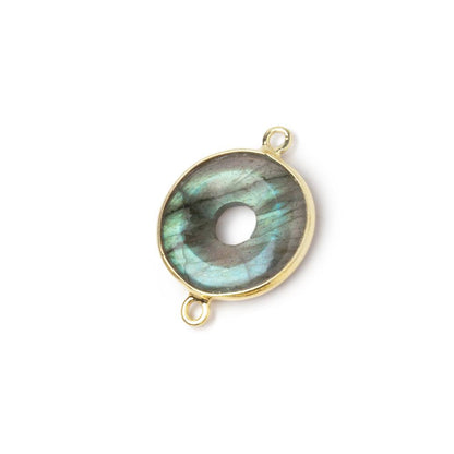 16mm Vermeil Bezel Labradorite Coin with Void Connector 1 piece