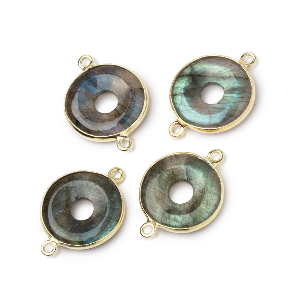 16mm Vermeil Bezel Labradorite Coin with Void Connector 1 piece