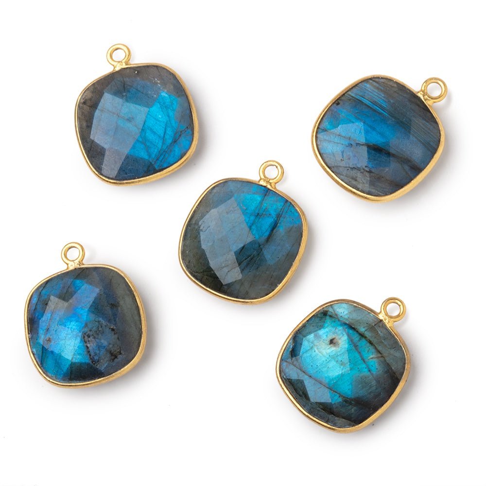 16mm Vermeil Bezel Labradorite Faceted Cushion with Blue Flash 1 Pendant