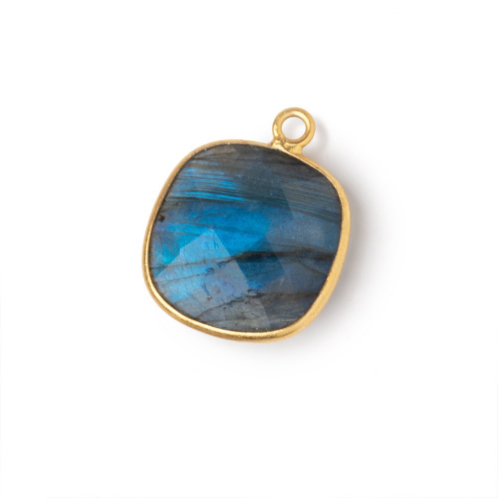 16mm Vermeil Bezel Labradorite Faceted Cushion with Blue Flash 1 Pendant