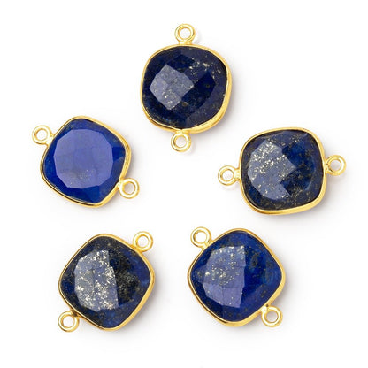 16mm Vermeil Bezel Lapis Lazuli Faceted Cushion Connector 1 piece
