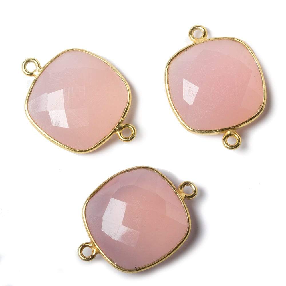 16mm Vermeil Bezel Petal Pink Chalcedony Cushion Focal Connector 1 piece