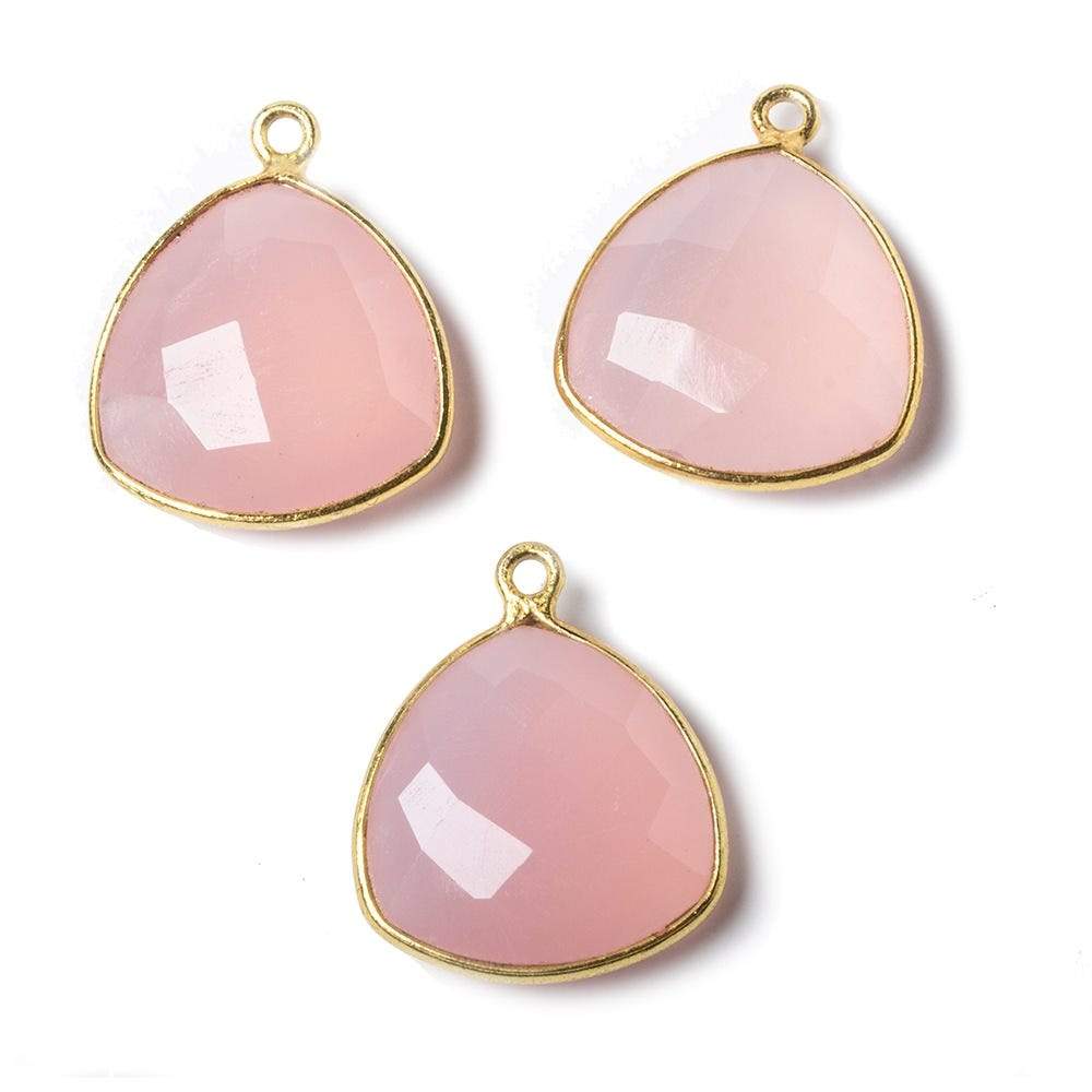 16mm Vermeil Bezel Petal Pink Chalcedony Triangle Focal Pendant 1 piece